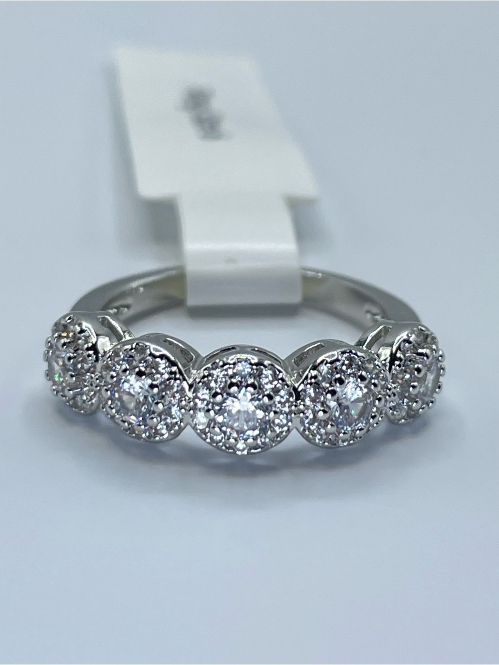 Swarovski Crystal Elements White Crystal Halo Half Eternity Band Ring Sz 6